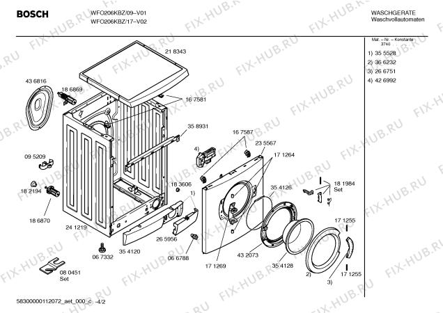 Схема №3 WFO206KBZ с изображением Наклейка для стиральной машины Bosch 00601769