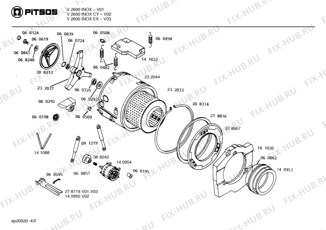 Схема №2 V2610INOXCY с изображением Щелочная помпа для стиралки Bosch 00091191
