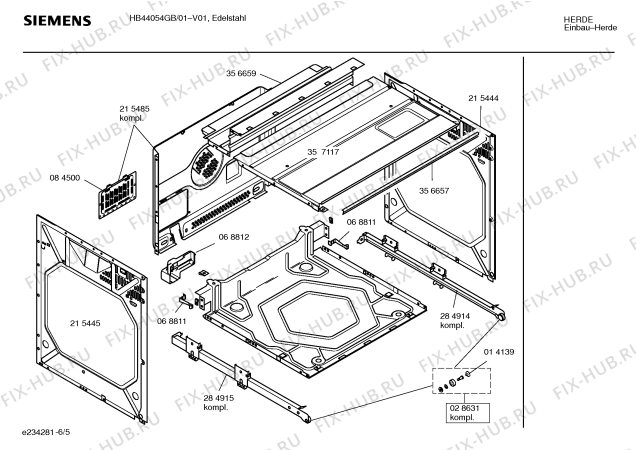 Взрыв-схема плиты (духовки) Siemens HB44054GB - Схема узла 05