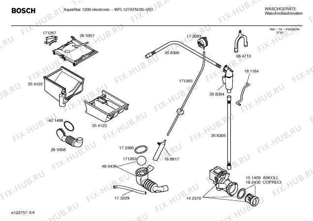 Схема №4 WFL127AFN AquaStar 1200 electronic с изображением Инструкция по установке и эксплуатации для стиральной машины Bosch 00591358