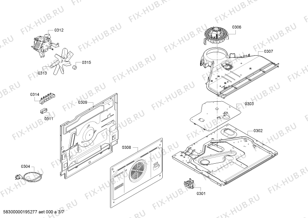 Взрыв-схема плиты (духовки) Siemens HX695220T - Схема узла 03