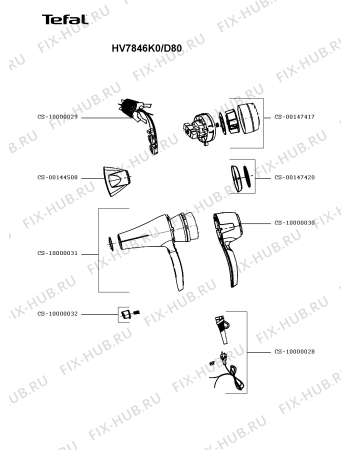 Схема №1 HV7846K0/D80 с изображением Корпусная деталь для электрофена Tefal CS-10000030