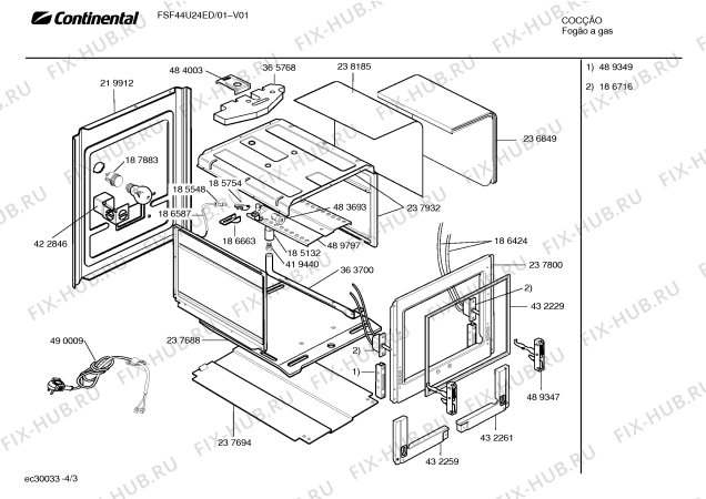 Взрыв-схема плиты (духовки) Continental FSF44U24ED CAPRI GRILL I ALUMINIO - Схема узла 03