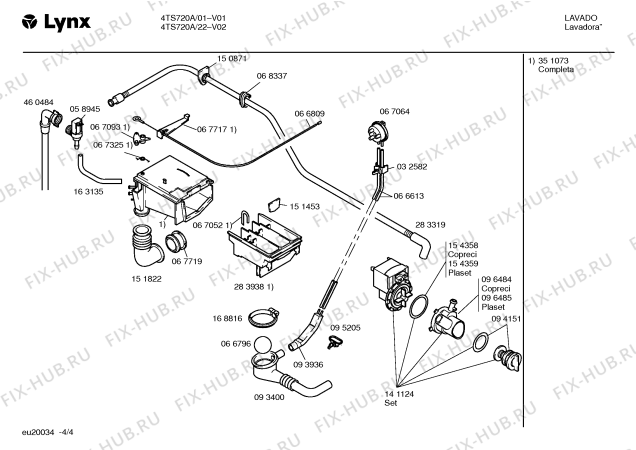 Взрыв-схема стиральной машины Lynx 4TS720A LYNX 4TS720A NUEVA LINEA - Схема узла 04