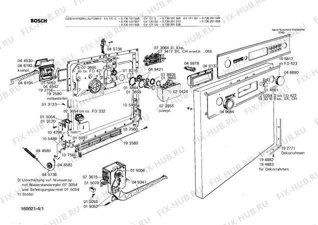 Схема №3 0730201526 GV121ME с изображением Корпус для посудомойки Bosch 00106041