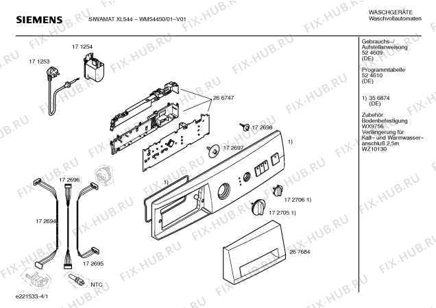 Схема №4 WM54450 SIWAMAT XL544 с изображением Инструкция по установке и эксплуатации для стиральной машины Siemens 00524609