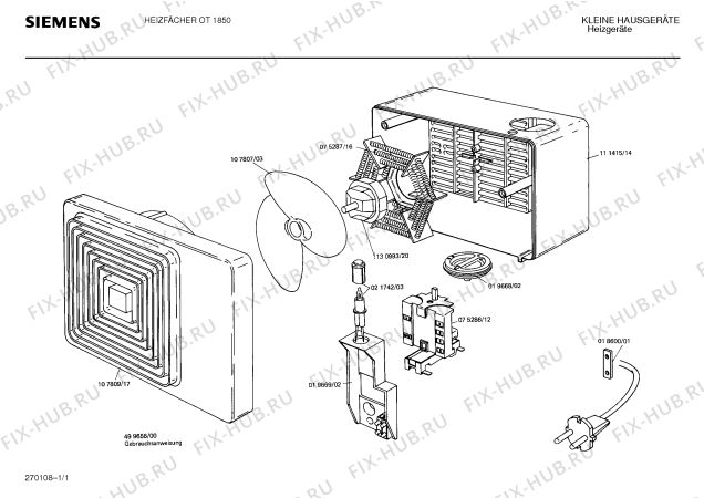 Схема №1 OT185036 с изображением Мотор вентилятора для электрообогревателя Siemens 00107807