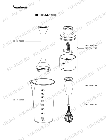 Взрыв-схема блендера (миксера) Moulinex DD103147/700 - Схема узла ZP004121.9P2