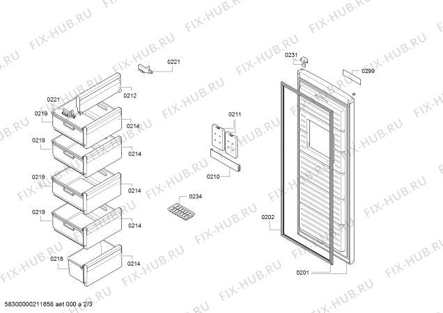 Схема №2 DF1124W3VV PROFILO с изображением Дверь морозильной камеры для холодильной камеры Bosch 00718457