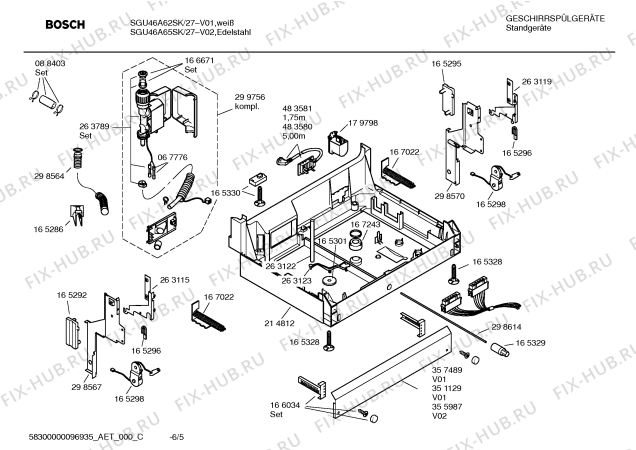 Схема №5 SGU46A65SK с изображением Инструкция по эксплуатации для посудомойки Bosch 00587316
