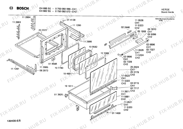 Схема №2 0750092068 EH685SG с изображением Панель для плиты (духовки) Bosch 00115988