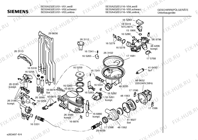 Схема №4 SE55A432EU с изображением Инструкция по эксплуатации для электропосудомоечной машины Siemens 00586303