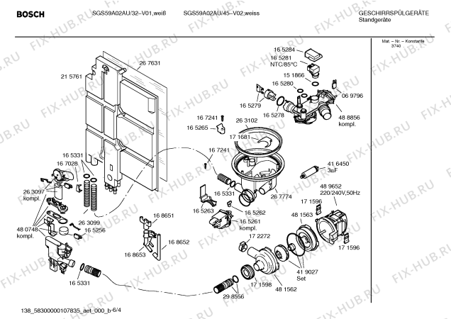 Взрыв-схема посудомоечной машины Bosch SGS59A02AU - Схема узла 04