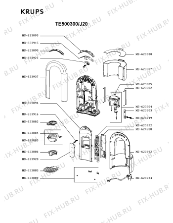 Схема №2 TE500400/J20 с изображением Модуль (плата) для чайника (термопота) Krups MS-623922