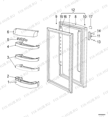 Взрыв-схема холодильника Zanussi ZRC328WO - Схема узла Door 003