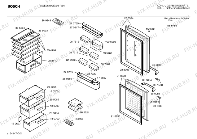 Схема №3 KGE36490IE с изображением Дверь для холодильника Bosch 00218835