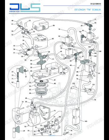 Схема №1 EC860 с изображением Клапан для электрокофемашины DELONGHI 5213218401