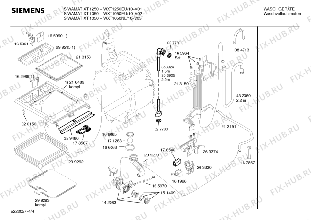 Схема №4 WXT1250EU Siemens SIWAMAT XT 1250 с изображением Таблица программ для стиралки Siemens 00526933