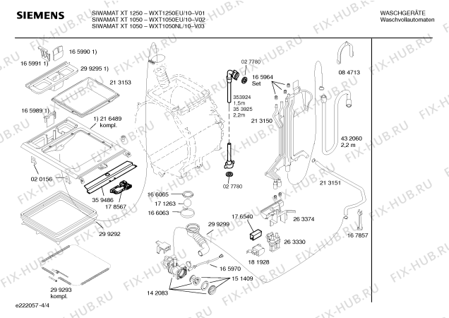 Схема №4 WXT951IL Siemens SIWAMAT XT 951 с изображением Инструкция по установке и эксплуатации для стиральной машины Siemens 00592017