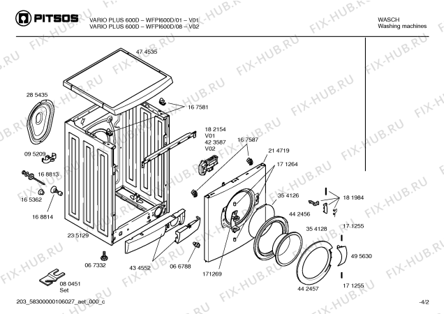 Взрыв-схема стиральной машины Pitsos WFPI600D VARIO PLUS 600D - Схема узла 02