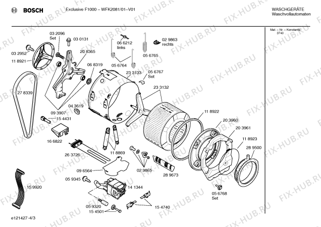 Взрыв-схема стиральной машины Bosch WFK2081 Exclusiv F1000 - Схема узла 03