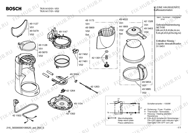 Схема №1 TKA1410 с изображением Контейнер для фильтра для электрокофемашины Bosch 00491173