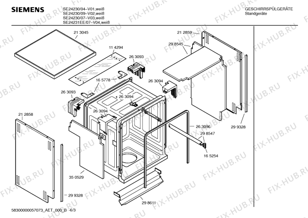 Взрыв-схема посудомоечной машины Siemens SE24230 - Схема узла 03