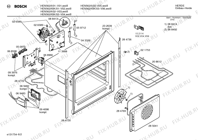 Взрыв-схема плиты (духовки) Bosch HEN562A - Схема узла 02