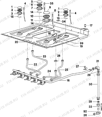 Взрыв-схема комплектующей Faure CCG620W1 - Схема узла Oven and Top functional parts