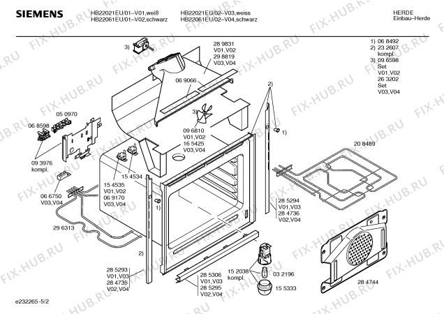 Взрыв-схема плиты (духовки) Siemens HB22021EU - Схема узла 02