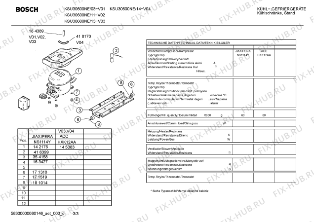 Взрыв-схема холодильника Bosch KSU30600NE - Схема узла 03
