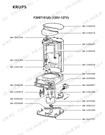 Взрыв-схема кофеварки (кофемашины) Krups F2097151(0) - Схема узла KP001571.6P2