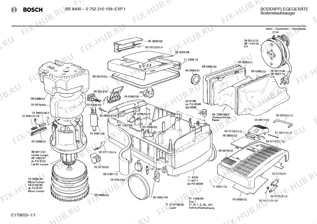Схема №1 0752210109 BS8400 с изображением Крышка для мини-пылесоса Bosch 00113389