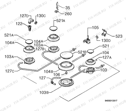 Взрыв-схема плиты (духовки) Zanussi ZGL649IW - Схема узла Functional parts 267