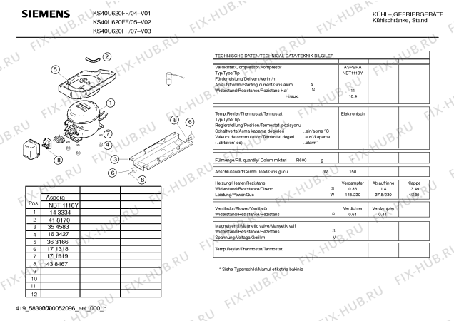 Взрыв-схема холодильника Siemens KS40U620FF - Схема узла 03