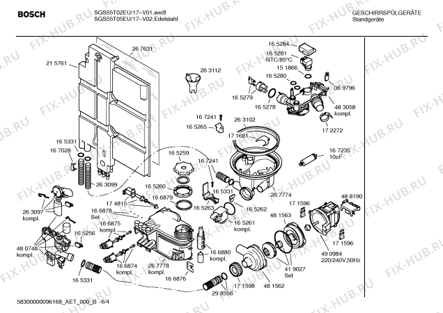Взрыв-схема посудомоечной машины Bosch SGS55T05EU - Схема узла 04