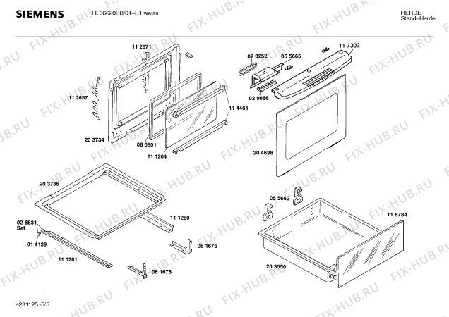 Взрыв-схема плиты (духовки) Siemens HL66620BB - Схема узла 05