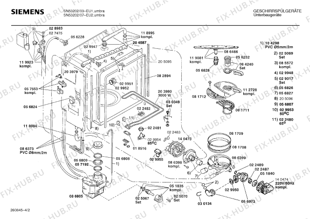 Взрыв-схема посудомоечной машины Siemens SN53202 - Схема узла 02