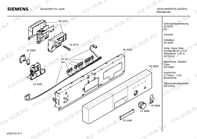 Схема №6 SE25A236FF с изображением Панель управления для посудомойки Siemens 00433852