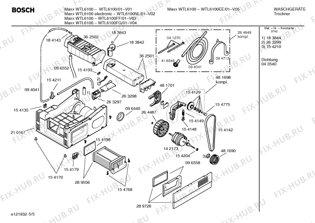 Взрыв-схема сушильной машины Bosch WTL6100EE Maxx WTL6100 - Схема узла 05