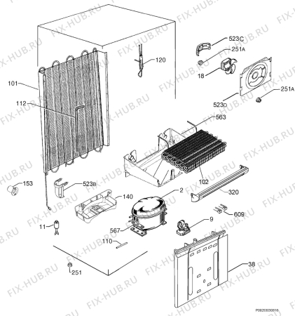 Взрыв-схема холодильника John Lewis JLWFF1102C - Схема узла Cooling system 017