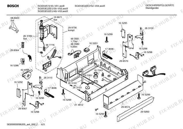 Схема №5 SGS53A72 с изображением Инструкция по эксплуатации для электропосудомоечной машины Bosch 00592849