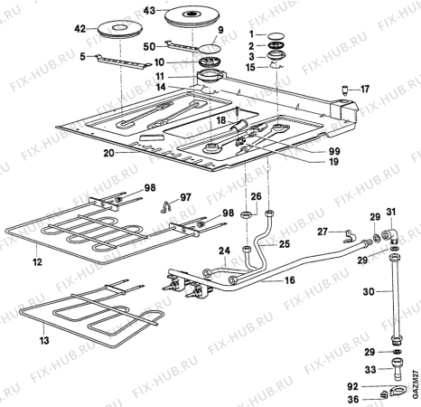 Взрыв-схема плиты (духовки) Arthurmartinelux CM6236W1 - Схема узла Oven and Top functional parts