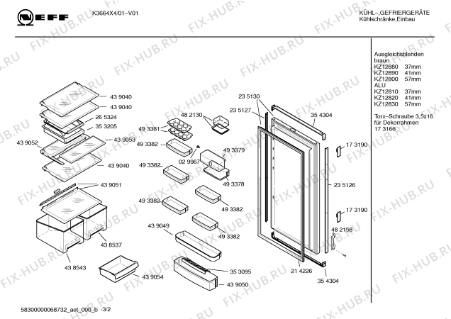 Взрыв-схема холодильника Neff K3664X4 - Схема узла 02