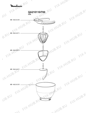 Взрыв-схема кухонного комбайна Moulinex QA210110/700 - Схема узла 3P004871.1P2