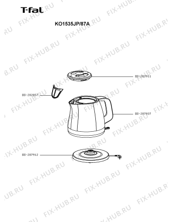 Схема №1 KO1535JP/87A с изображением Часть корпуса для чайника (термопота) Seb SS-207912