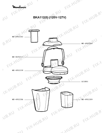 Взрыв-схема соковыжималки Moulinex BKA112(0) - Схема узла IP002424.6P2