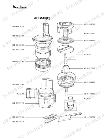 Взрыв-схема кухонного комбайна Moulinex ADG546(P) - Схема узла 2P000507.8P2