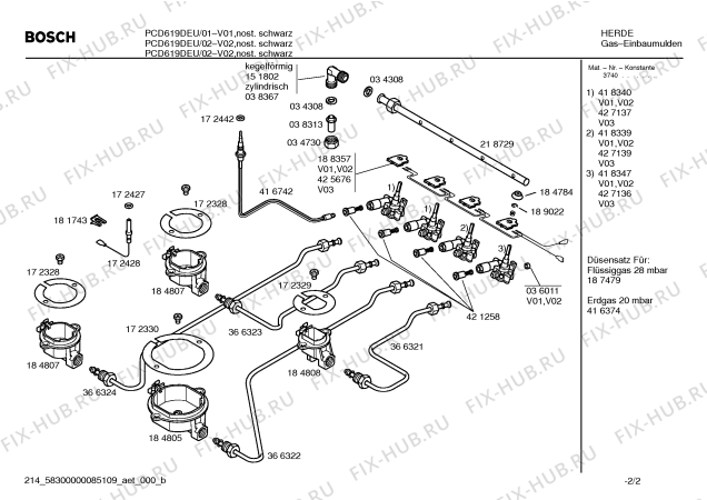 Схема №2 PCD619DEU, Bosch с изображением Газовый кран для электропечи Bosch 00418347