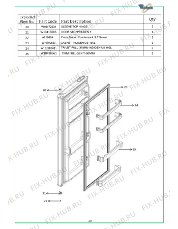 Схема №8 WTM 312 WH с изображением Часть корпуса для холодильника Whirlpool 482000025698